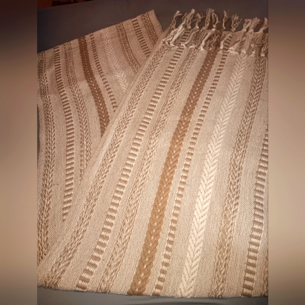 Table runner , tan stripe design with tassle edge